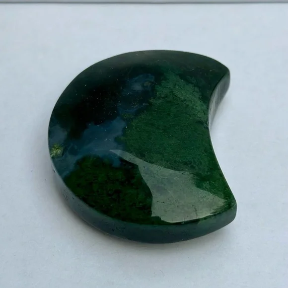 Moss Agate Moon Palmstone 2” - Picture 2 of 3